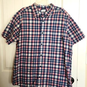 Columbia Short Sleeved Collard Button Up Plaid Button Up Shirt Mens XL
